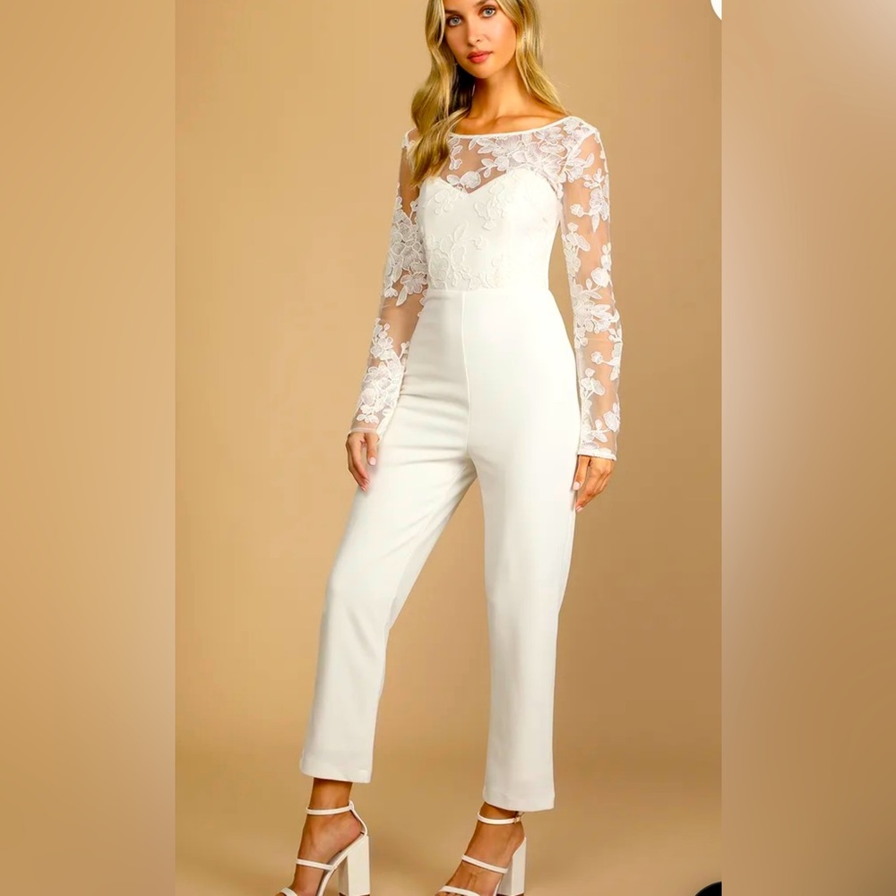 Write Your Own Romance long sleeve embroidered jumpsuit, white